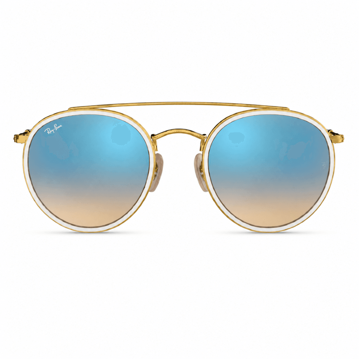 Ray-Ban Round Double Bridge RB3647N 001/40 vista frontal Ray-Ban RB3647N 001/40 round double bridge vista frontal con lentes flash azul