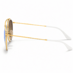 Vista lateral de Ray-Ban Round Double Bridge RB3647N 001/40 con varillas doradas y terminales transparentes