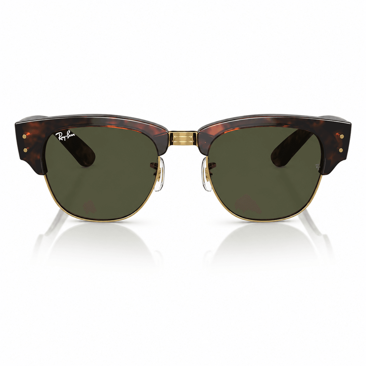 Lentes de sol Ray-Ban carey sobre dorado vista frontal Lentes de sol Ray-Ban RB0316S 990/31 MEga Clubmaster con marco carey sobre dorado y cristales verdes en vista frontal sobre fondo blanco