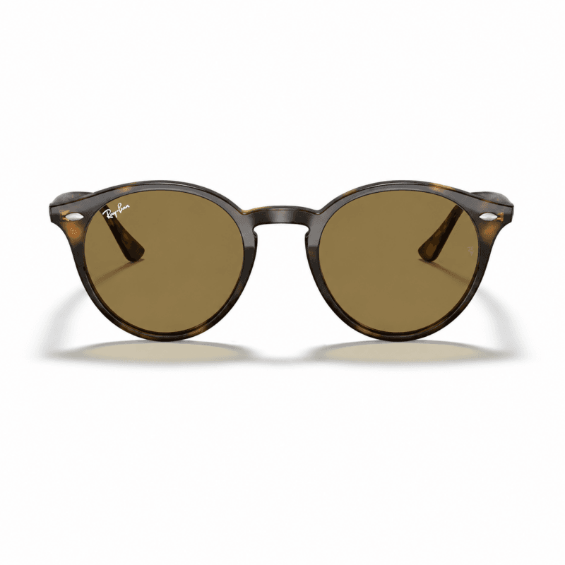 Lentes de sol Ray-Ban RB2180 710/73 redondos con montura carey y lentes marrones, vista frontal sobre fondo blanco