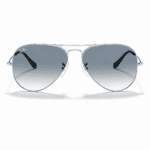 Lentes de sol Ray-Ban RB3025 003/3F con montura pulido plateado y cristales azul claro degradado, vista frontal sobre fondo blanco.