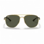 Ray-Ban RB3683 001/31 lentes de sol con montura oro arista y cristales verde g-15, vista frontal sobre fondo blanco.