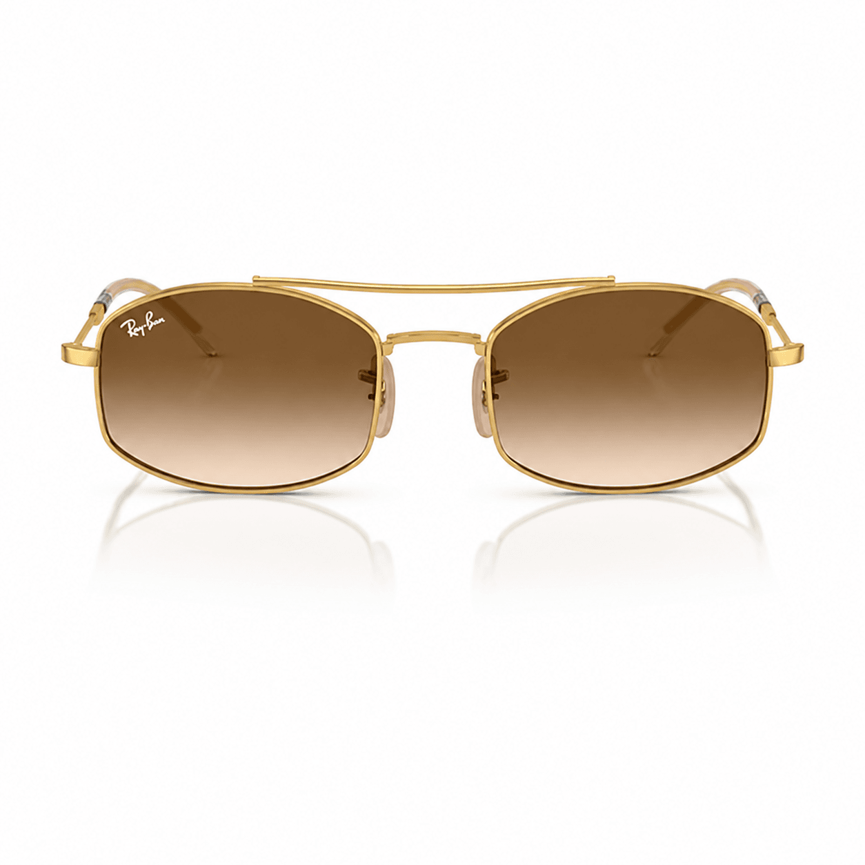 Lentes de sol Ray-Ban RB3719 001/51 oro arista con cristales marrón claro degradado vista frontal Ray-Ban RB3719 001/51 lentes de sol con montura oro arista y cristales marrón claro degradado, vista frontal sobre fondo blanco.