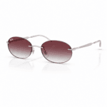 Lentes de sol Ray-Ban RB3767 003/8H con diseño irregular, montura pulido plateado y cristales violeta oscuro degradado, vista angular sobre fondo blanco.
