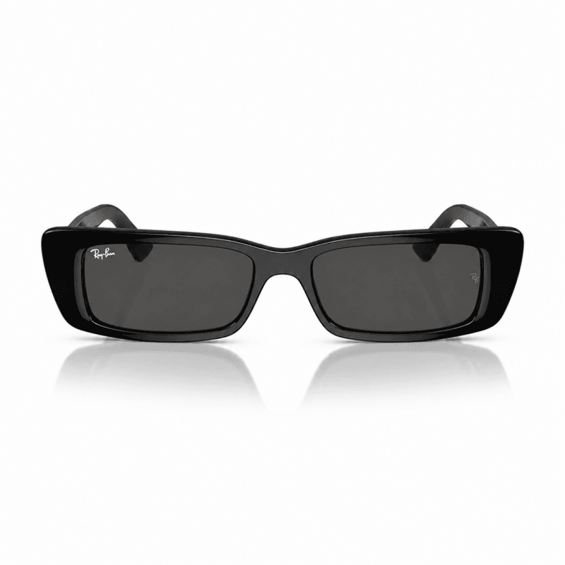Ray-Ban RB4425 6677/87 lentes de sol con montura negro pulido y cristales gris oscuro, vista frontal sobre fondo blanco.