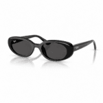 Ray-Ban RB4441D 6677/87 lentes de sol con diseño cuadrada, montura negro pulido y cristales gris oscuro, vista angular sobre fondo blanco.