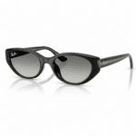 Ray-Ban RB4457D 6677/11 con diseño cuadrada, montura negra y lentes gris degradado, vista angular sobre fondo blanco.