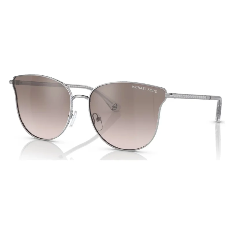 Michael Kors MK1120 11538Z con montura silver y lentes silver pink gradient mirror, vista diagonal sobre fondo blanco.
