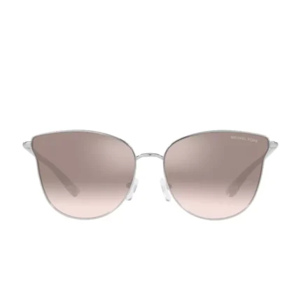 Michael Kors MK1120 11538Z con montura plateada y lentes rosa plateado espejo degradado, vista frontal sobre fondo blanco.