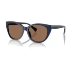 Ralph RA5324U 6059/73 con montura azul transparente opalescente y lentes marrón, vista diagonal sobre fondo blanco.
