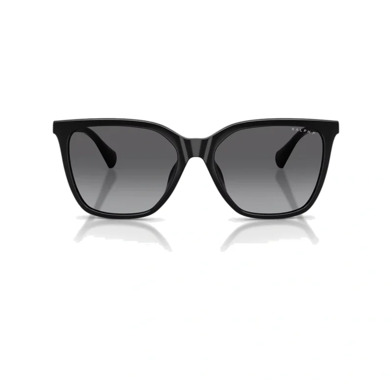 Ralph RA5328U 5001T3 con montura negro brillante y lentes gris degradado polarizado, vista frontal sobre fondo blanco.