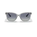 Vogue VO5426S 27264L con montura gris transparente y lentes gris con degradado azul oscuro, vista frontal sobre fondo blanco.
